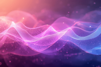 Abstrakter Hintergrund mit fließenden, schimmernden Wellen in Pink, Violett und Blau als Titelbild der Schwesternschaftswunde in der IT