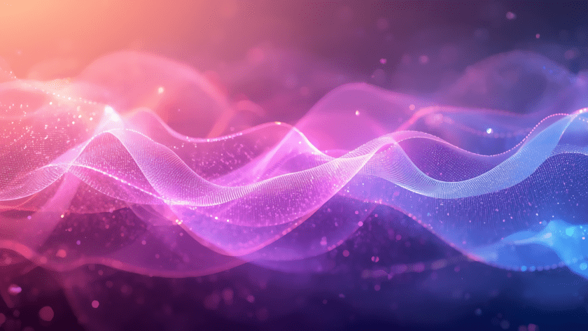 Abstrakter Hintergrund mit fließenden, schimmernden Wellen in Pink, Violett und Blau als Titelbild der Schwesternschaftswunde in der IT