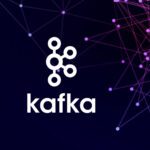 Ein dunkellila Hintergrund mit hellen Punkten, die rechts mit Linien verbunden sind. In der Mitte ist das Apache Kafka Logo zu sehen
